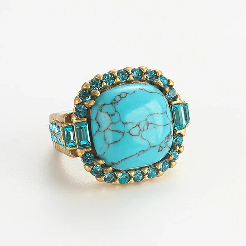 Anel Vintage Art Deco em Turquesa e Ouro