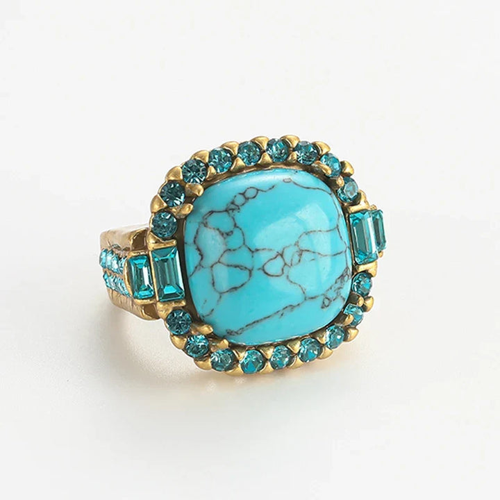 Anel Vintage Art Deco em Turquesa e Ouro
