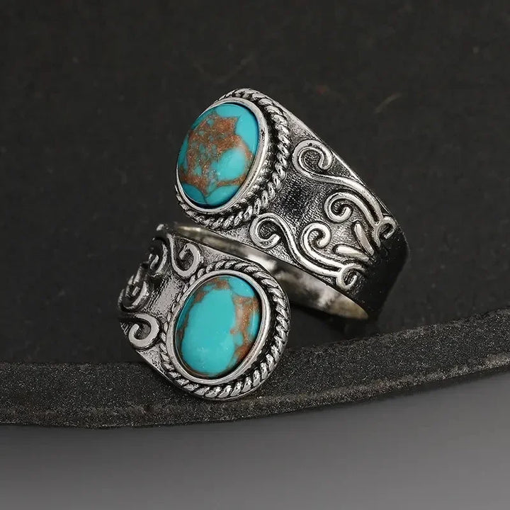 Anel de Banda Cruzado Vintage Elegante em Turquesa