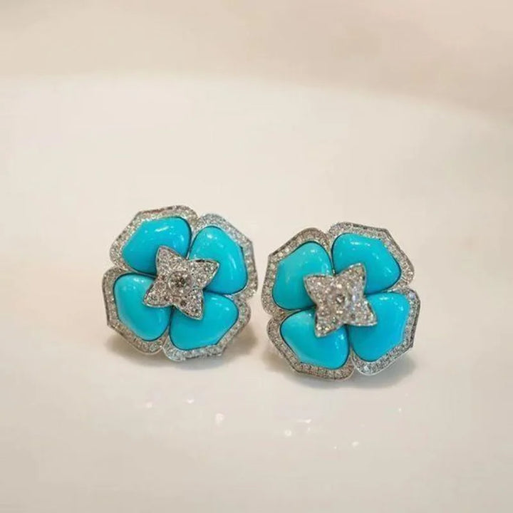 Brincos Florais Azul Prateados Sofisticados