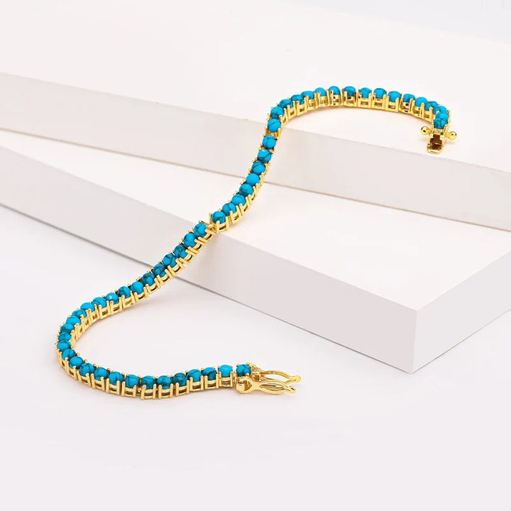 Pulseira de Corrente Elegante em Ouro e Turquesa