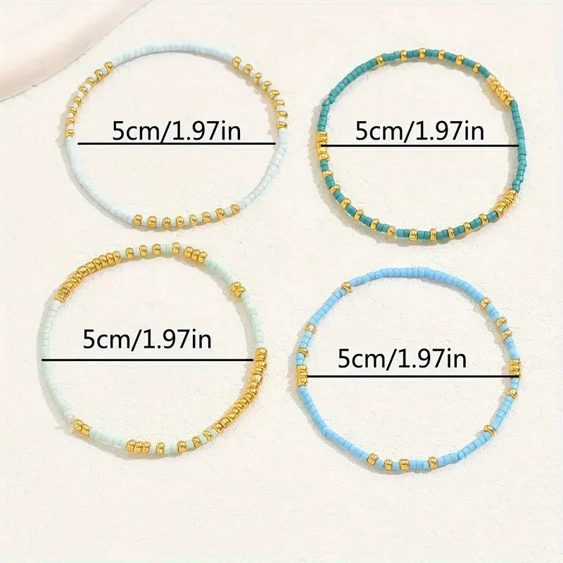 Conjunto de Pulseiras de Contas Turquesa Boémia Chic