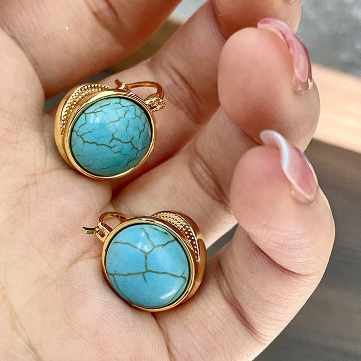 Brincos de Pino Geométricos Vintage Elegantes em Turquesa