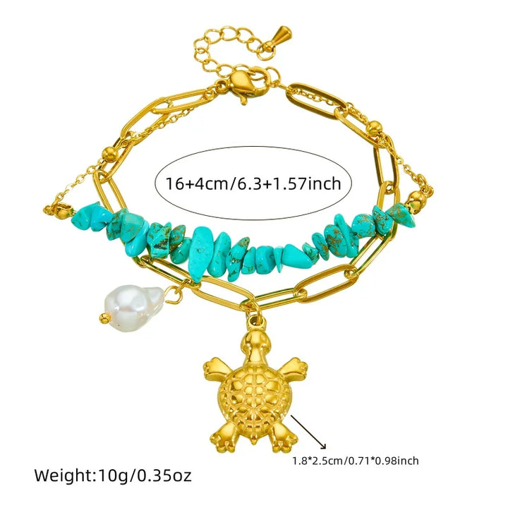 Pulseira de Tartaruga em Aço Inoxidável Turquesa Exclusiva