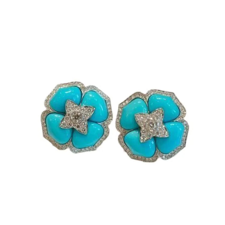 Brincos Florais Azul Prateados Sofisticados