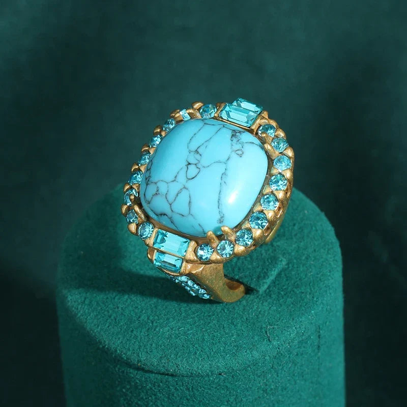 Anel Vintage Art Deco em Turquesa e Ouro
