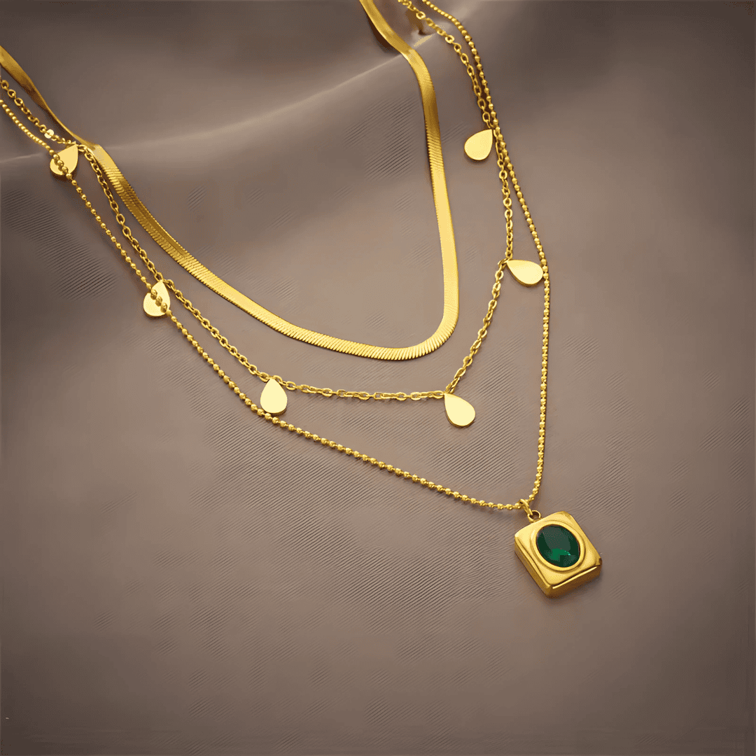 Colar Camadas Elegante Esmeralda