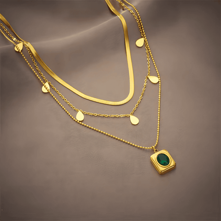 Colar Camadas Elegante Esmeralda