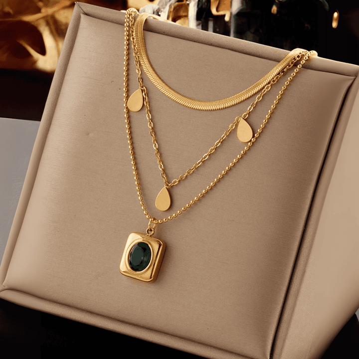 Colar Camadas Elegante Esmeralda