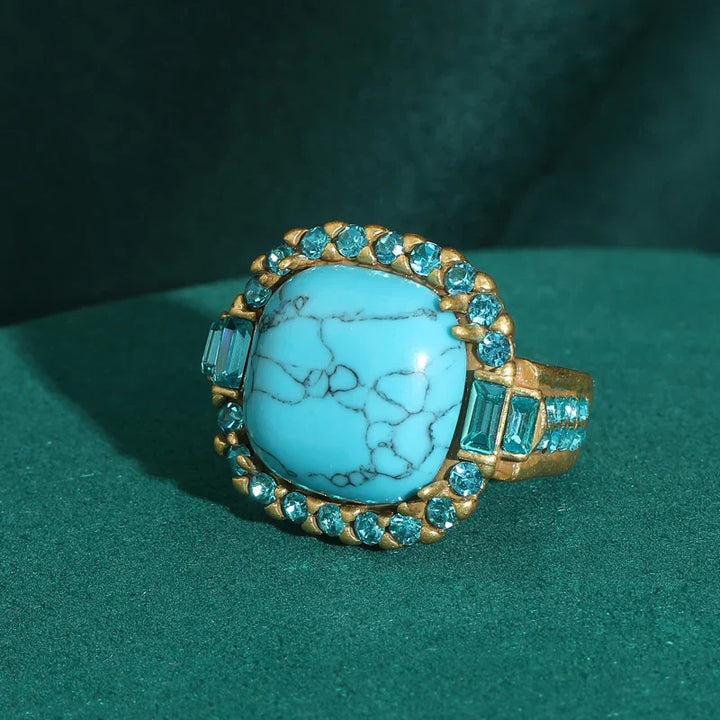 Anel Vintage Art Deco em Turquesa e Ouro