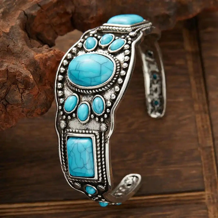 Pulseira de Cuff Vintage Boémia em Turquesa
