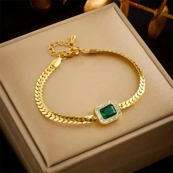 Pulseira Link de Esmeralda Dourada Radiante