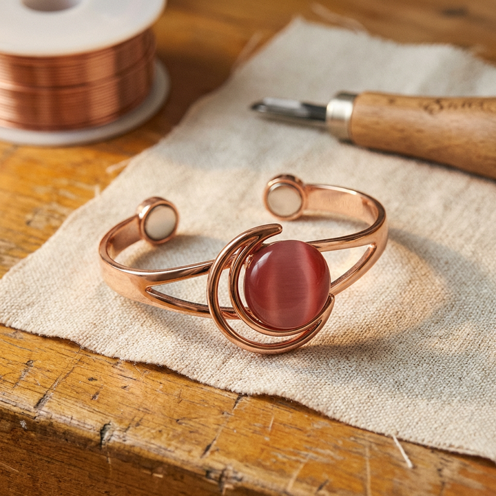 Pulseira de Cobre Rosa em Forma de Esfera