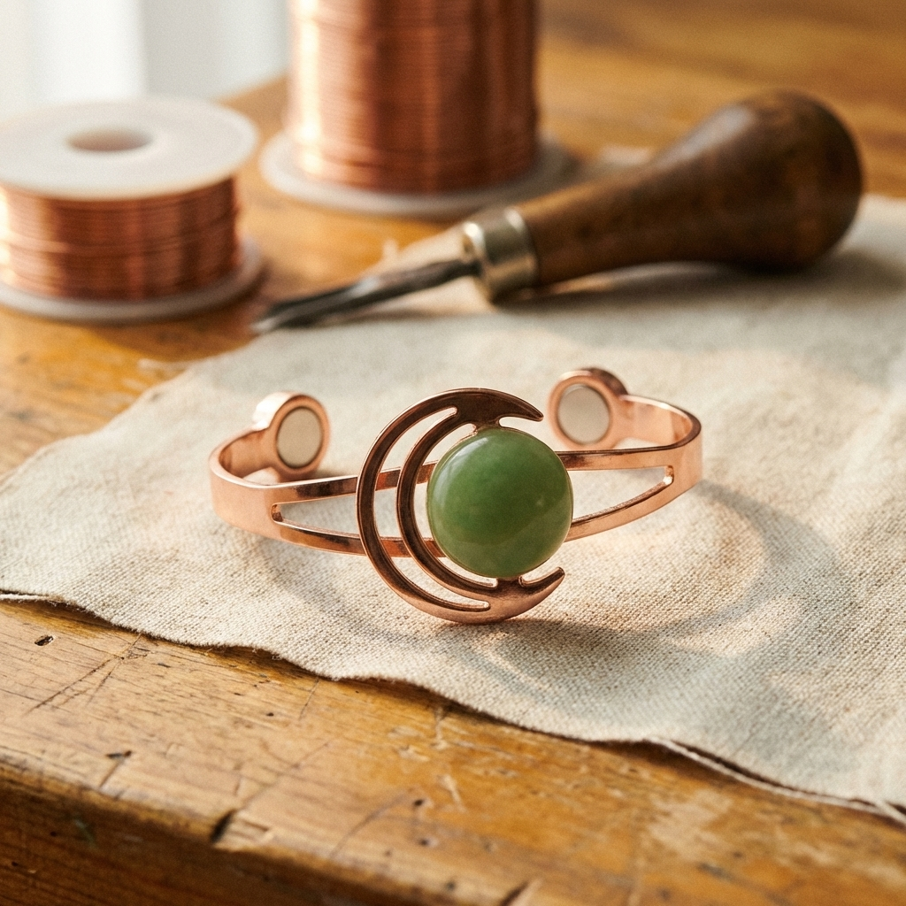 Pulseira de Cobre Verde em Forma de Esfera
