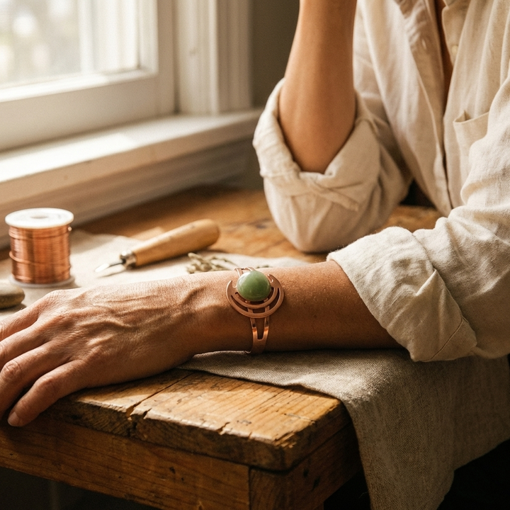 Pulseira de Cobre Verde em Forma de Esfera