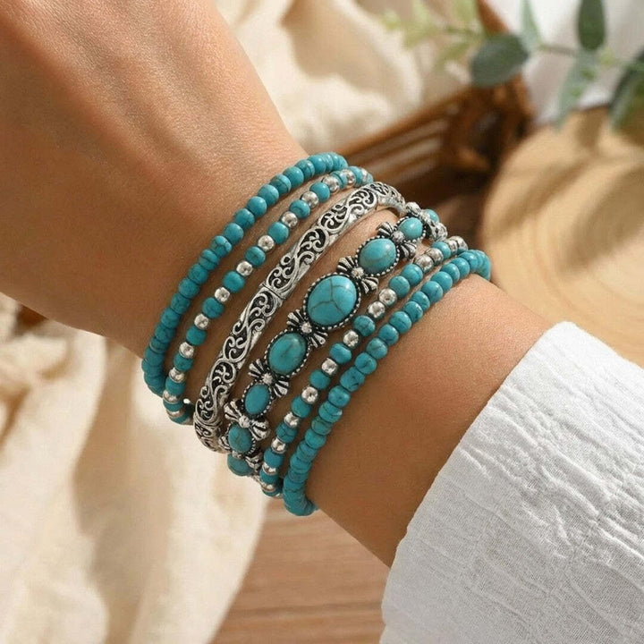 Conjunto de Pulseiras Boho com Contas Turquesa