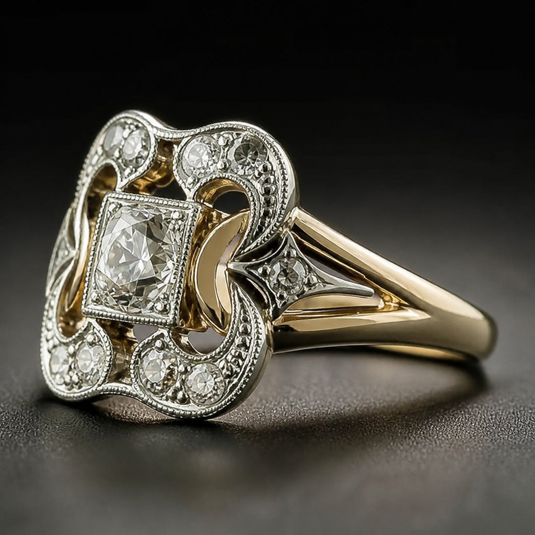 Anel Vintage em Ouro com Zircônia